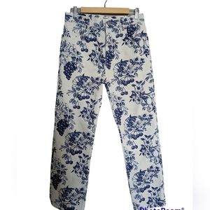 REFORMATION Cynthia Toile High Rise Floral Straight Jeans Size 30 Blue & White